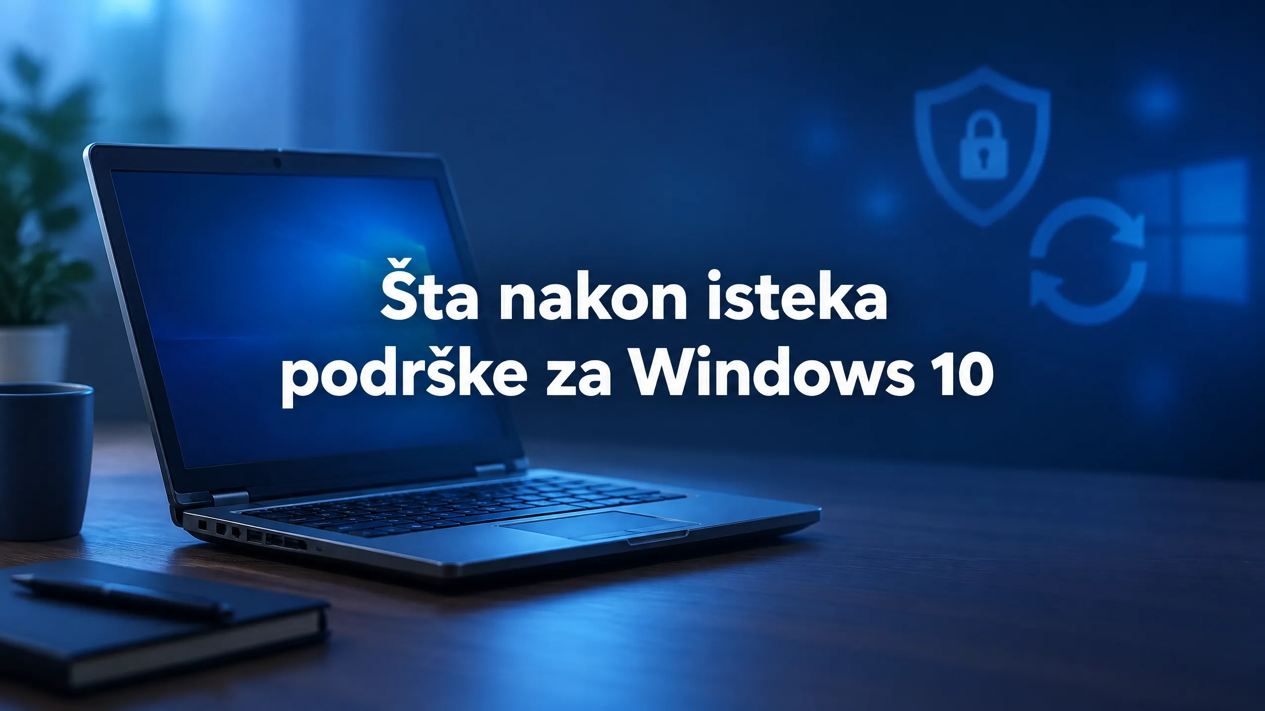 Ilustracija laptopa sa natpisom,,Šta nakon isteka podrške windows 10"